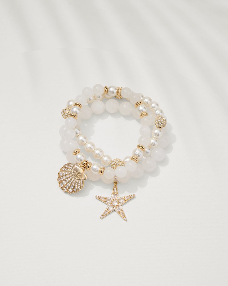 Tommy Bahama Latest - Moments in Paradise Quartz and Pearl Stretch Bracelet Set