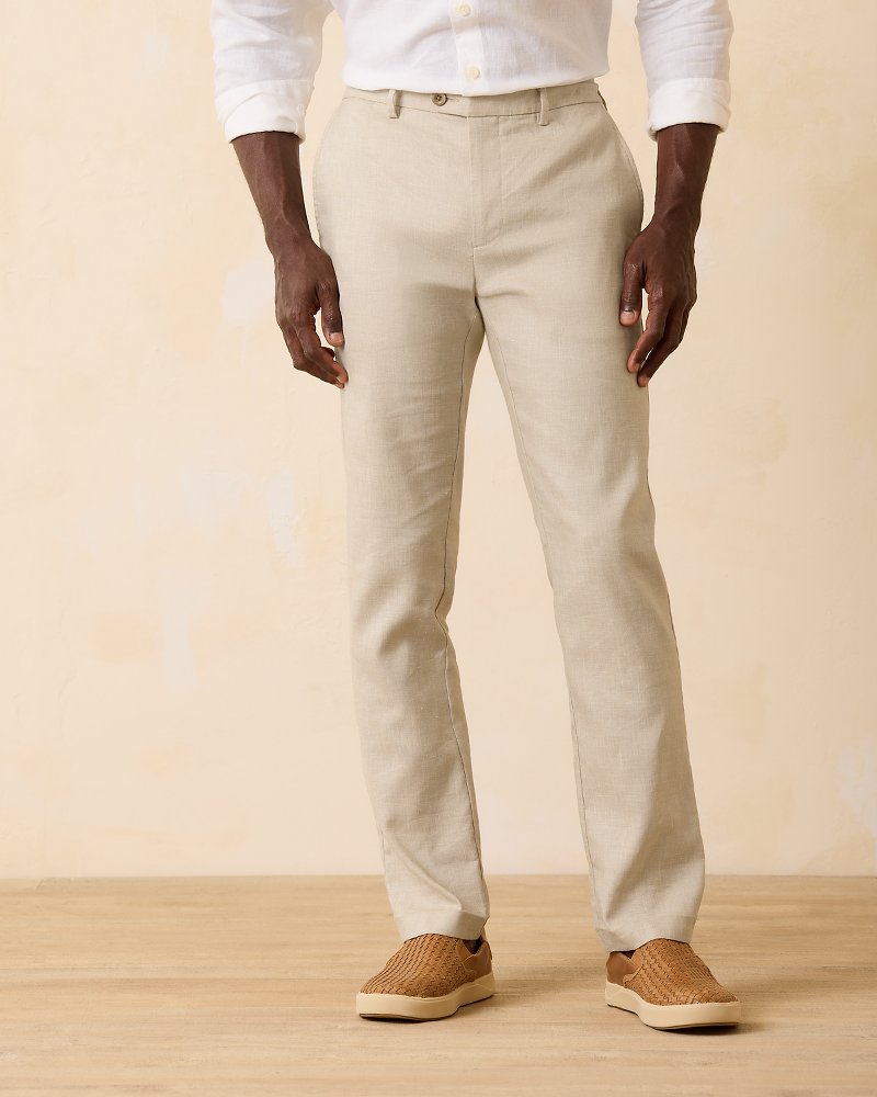 Tommy Bahama New - Big & Tall Latigo Beach Linen-Blend Flat-Front Pants