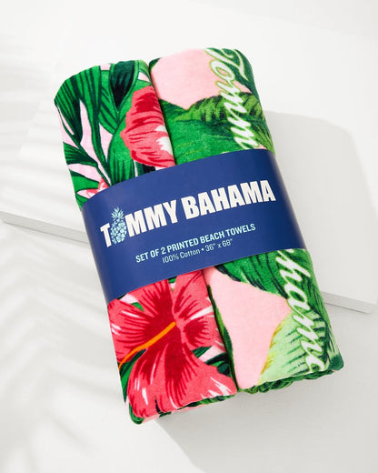 Tommy Bahama Trending - Pineapple Queen & Swaying Fronds Beach Towels — Set of 2