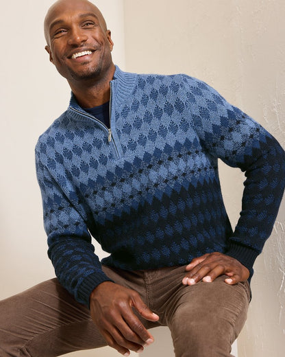 Tommy Bahama Smart Buy - Ombré Argyle Half-Zip Sweater