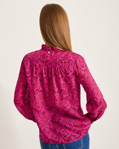 Tommy Bahama Best Price - Seaside Ikat Long-Sleeve Ruffle-Neck Top