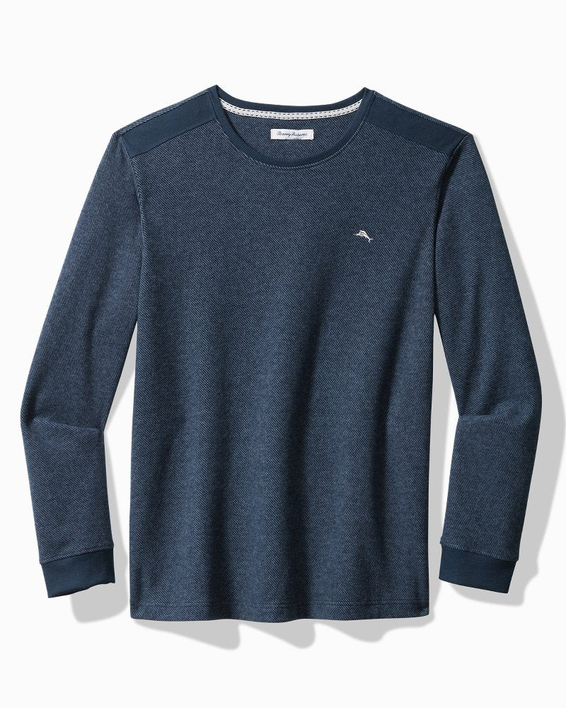 Tommy Bahama Classic - Big & Tall Textured Twill Stripe Crew Long-Sleeve Top