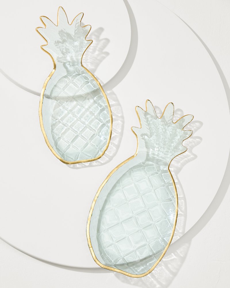 Tommy Bahama Premium - Glass Pineapple Trays — Set of 2