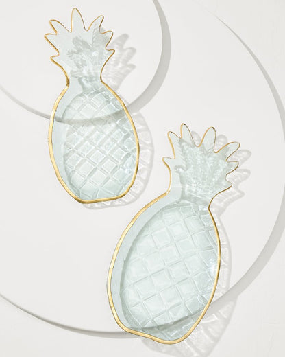 Tommy Bahama Premium - Glass Pineapple Trays — Set of 2