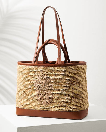 Tommy Bahama New - Raffia & Leather Pineapple Tote