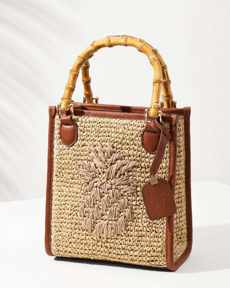 Tommy Bahama New - Raffia & Leather Bamboo Mini Tote