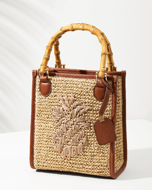 Tommy Bahama New - Raffia & Leather Bamboo Mini Tote